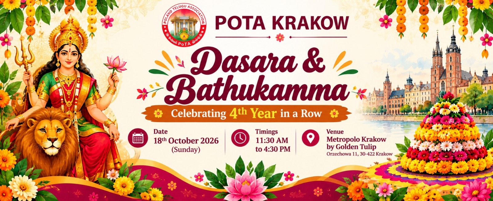 🌸✨ PoTA Krakow Dasara & Bathukamma 2026 ✨🌸